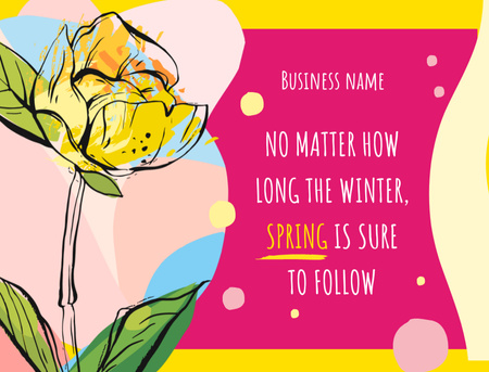 Platilla de diseño Spring Tulip Flower With Quote in Pink Postcard 4.2x5.5in
