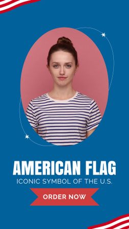 Designvorlage Junge Frau schwenkt Amerika-Flagge für Instagram Video Story