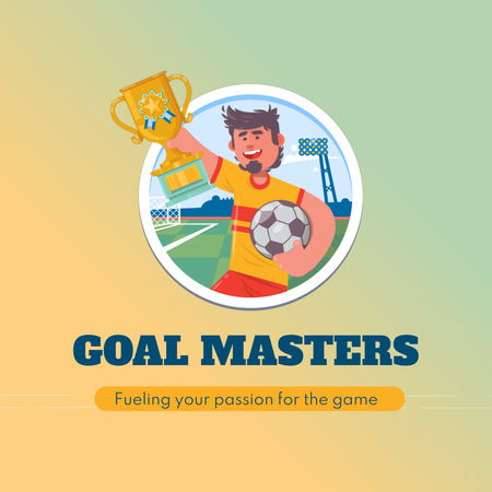 Platilla de diseño Soccer Player Holding Award And Game Promotion With Slogan Animated Logo