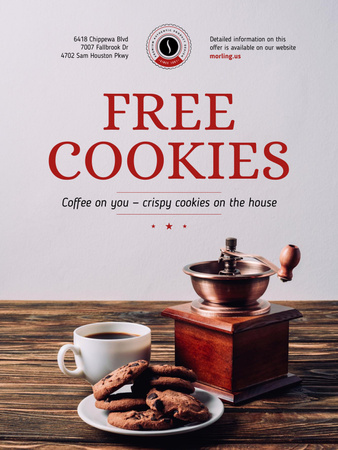 Plantilla de diseño de Coffee Shop With Freshly Brewed Coffee and Cookies Poster US 