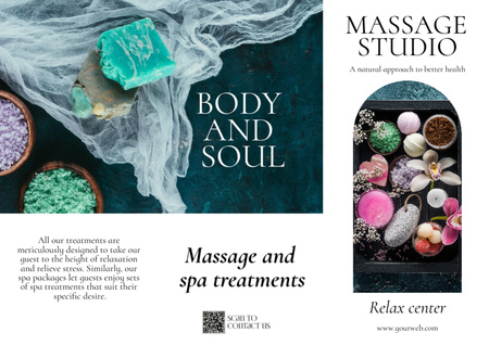 Massage Studio Advertisement with Handmade Soap and Sea Salt Brochure Design Template