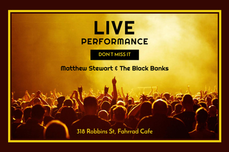 Live Performance Announcement in Brown Frame Flyer 4x6in Horizontal Design Template