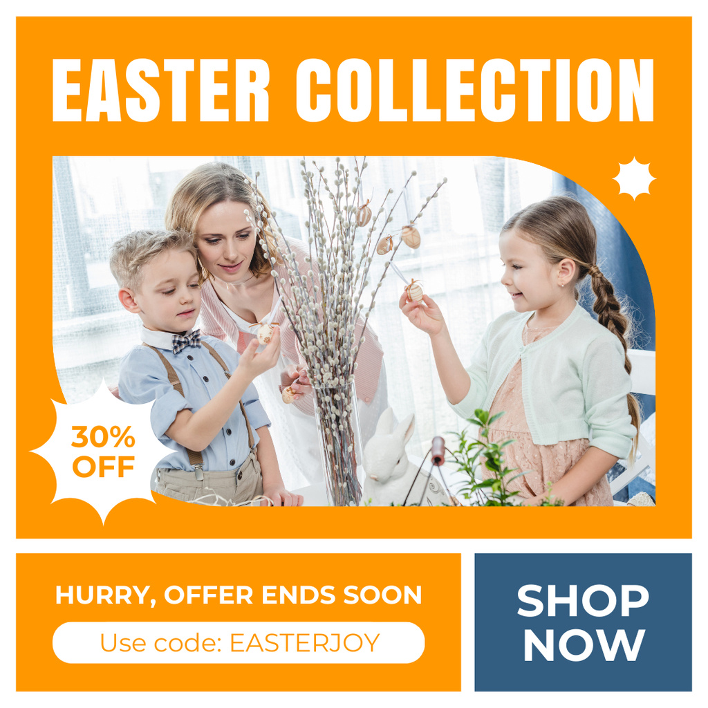 Easter Collection Promo with Happy Family celebrating Instagram Tasarım Şablonu