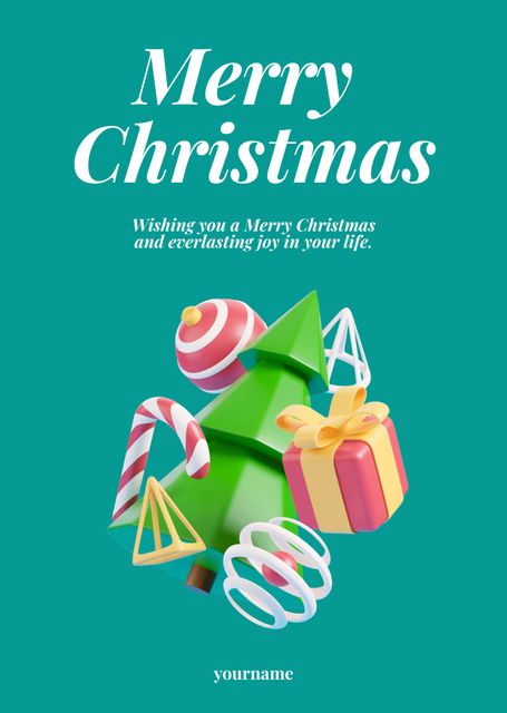 Christmas Greeting With Candy Cane And Tree Postcard A6 Vertical Šablona návrhu