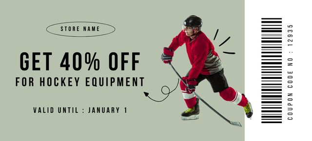 Durable Hockey Equipment With Discounts Offer Coupon 3.75x8.25in – шаблон для дизайна
