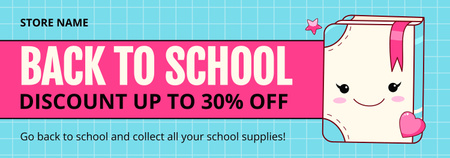 Platilla de diseño Discount on School Supplies with Cute Cartoon Notebook Tumblr