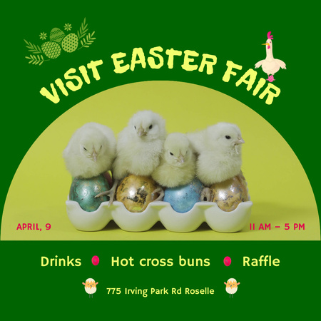 Cute Chickens With Easter Fair Announcement Animated Post Design Template