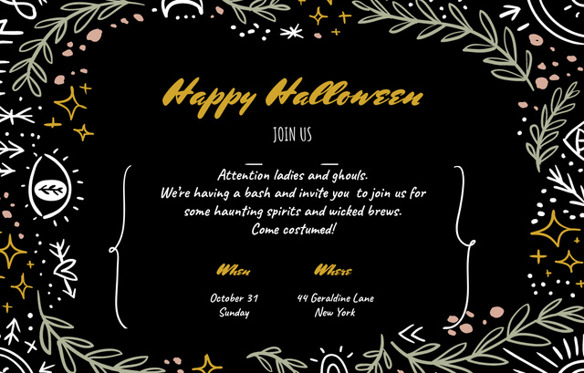Halloween Holiday Greeting With Ornament In Black Invitation 4.6x7.2in Horizontal Modelo de Design