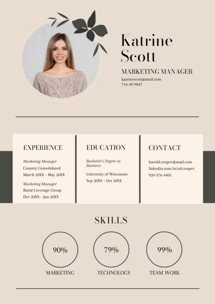 Template di design Accredited Marketing Manager Skills and Experience Resume