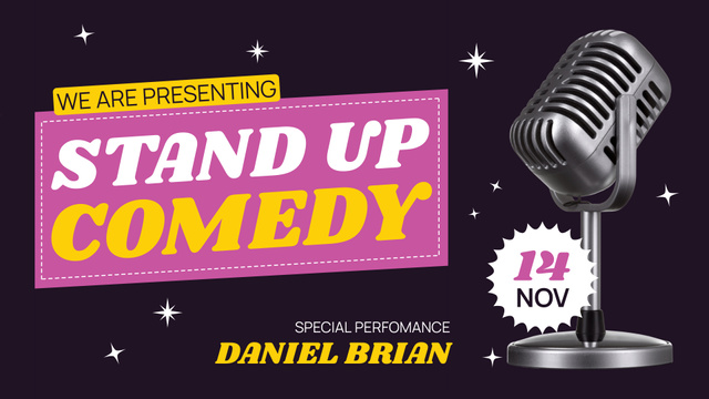 Stand-up Comedy Event with Microphone for Performer FB event cover Modelo de Design