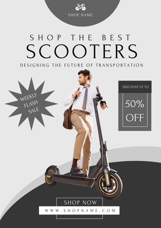 elektrikli scooter 'da duran şirin adam Poster Tasarım Şablonu