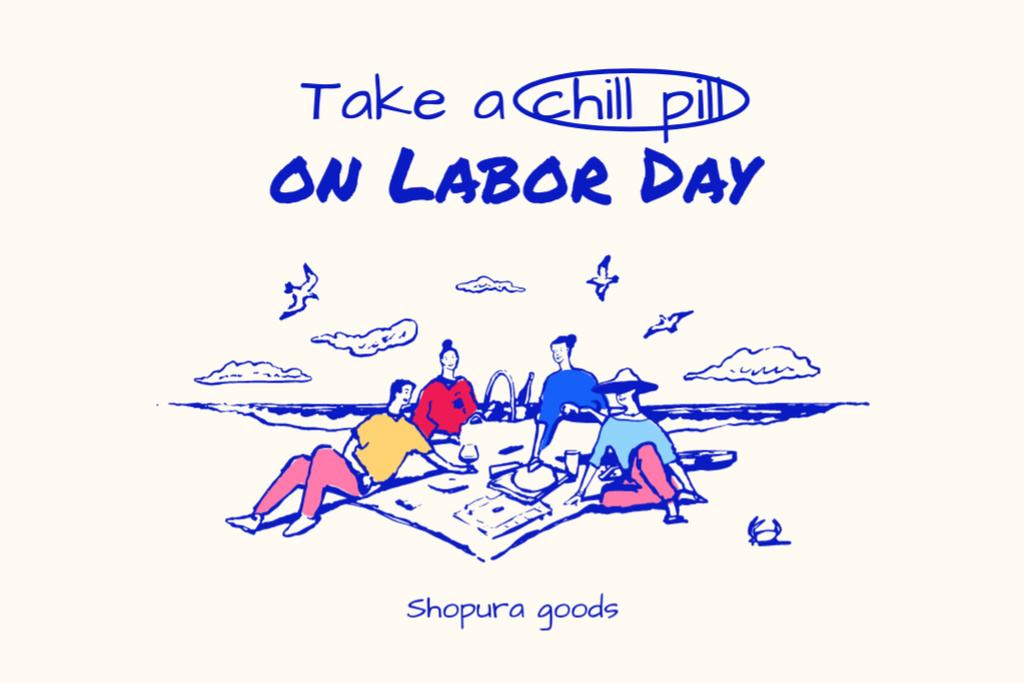 Labor Day Festive Gathering On Beach Postcard 4x6in Šablona návrhu
