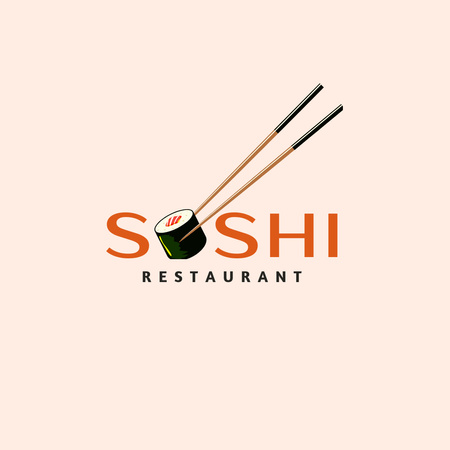 Emblem of Sushi Restaurant Logo 1080x1080px Πρότυπο σχεδίασης