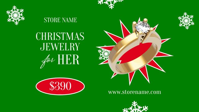 Ontwerpsjabloon van Label 3.5x2in van Christmas Female Jewelry Sale Offer on Green