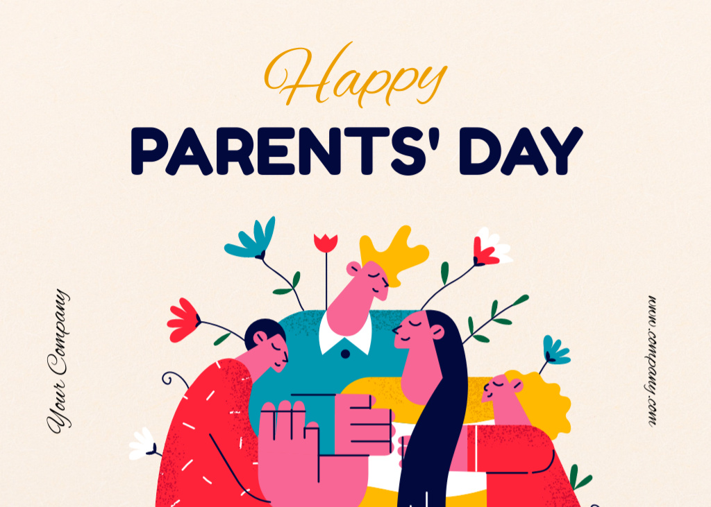 Happy Parents' Day with Bright Illustration Postcard 5x7in Design Template