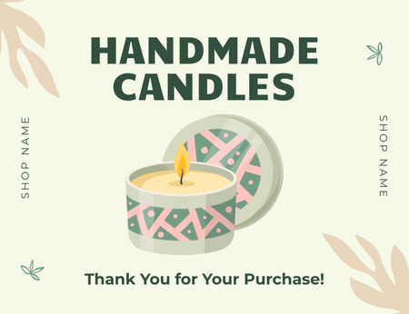 Käsintehdyt kynttilät vihreänä Thank You Card 5.5x4in Horizontal Design Template