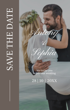 Save the Date Announcement with Groom Holding Bride Invitation 4.6x7.2in Design Template