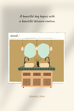 anúncio de beleza com ilustração da bacia de lavagem Pinterest Modelo de Design