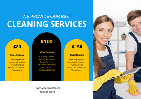 Cleaning Services Ad with Young Team Flyer A5 Horizontalデザインテンプレート