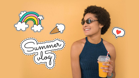Smiling Girl holding Summer Drink Youtube Thumbnail Design Template