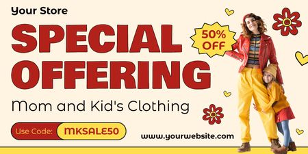 Special Offer of Clothes for Mom and Kid Twitter Design Template