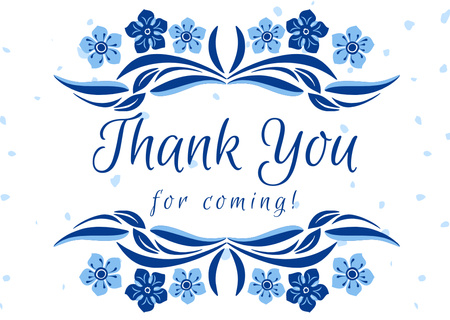 Ontwerpsjabloon van Card van Bedankt voor het komende bericht met blauw bloemmotief