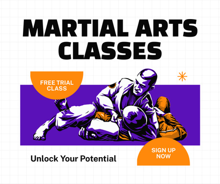 Anúncio de aula de artes marciais de avaliação gratuita Facebook Modelo de Design