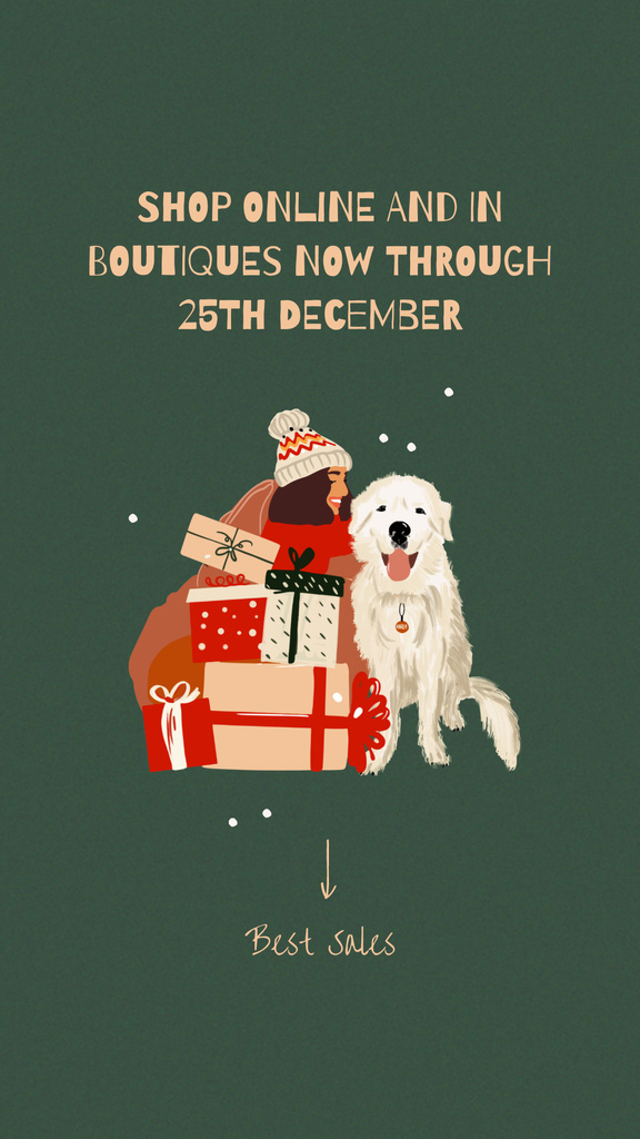 Plantilla de diseño de Cute Girl and Dog with Christmas Gifts Instagram Story 