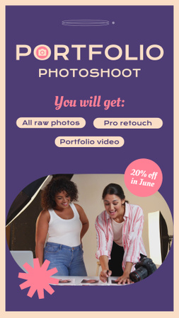 Portfólió fotózási csomag szolgáltatási ajánlat kedvezménnyel Instagram Video Story tervezősablon