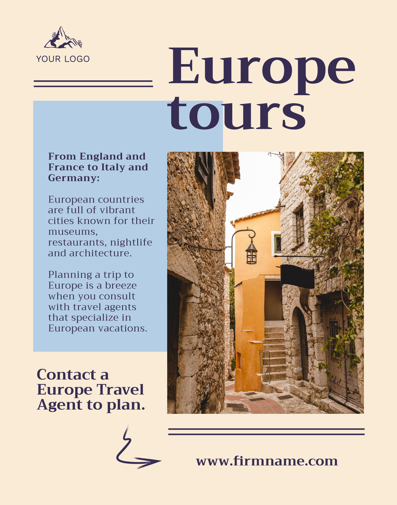 Exotic Travel Tour Offer Around Europe In Yellow Poster 22x28in Design Template
