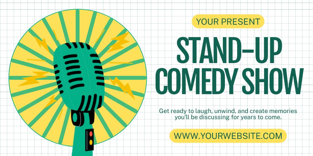Bright Announcement of Standup Show with Microphone Twitter Tasarım Şablonu