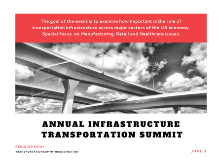 Annual Infrastructure Transportation Summit With Highways In Red Poster 18x24in Horizontal Design Template
