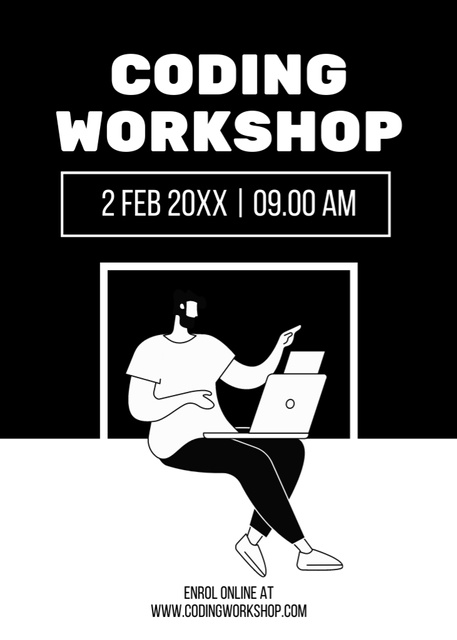 Interactive Coding Workshop Event Announcement In Black Invitation Design Template