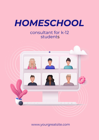 Ontwerpsjabloon van Poster van Homeschool-programmaadvertentie met studenten op het scherm