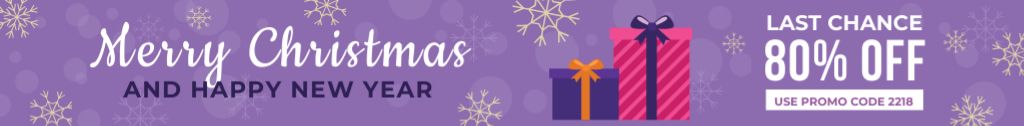 Christmas Sale Gift Boxes in Purple Leaderboard Modelo de Design