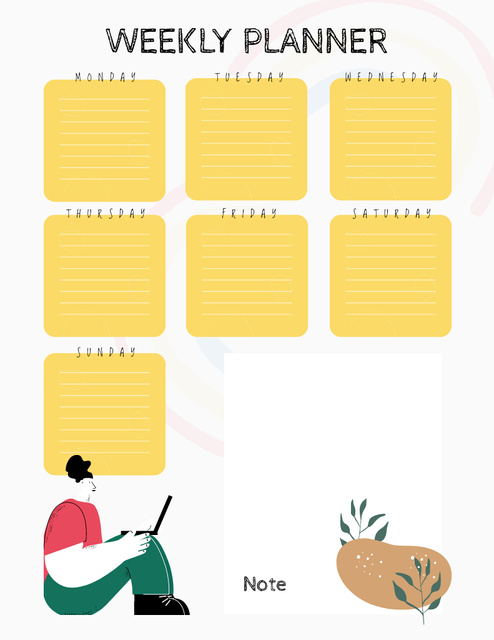 Weekly Notes with Cartoon Illustration Notepad 8.5x11in – шаблон для дизайна