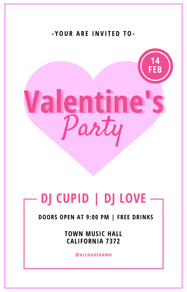 Valentine's Day DJ Party Announcement Invitation 4.6x7.2inデザインテンプレート