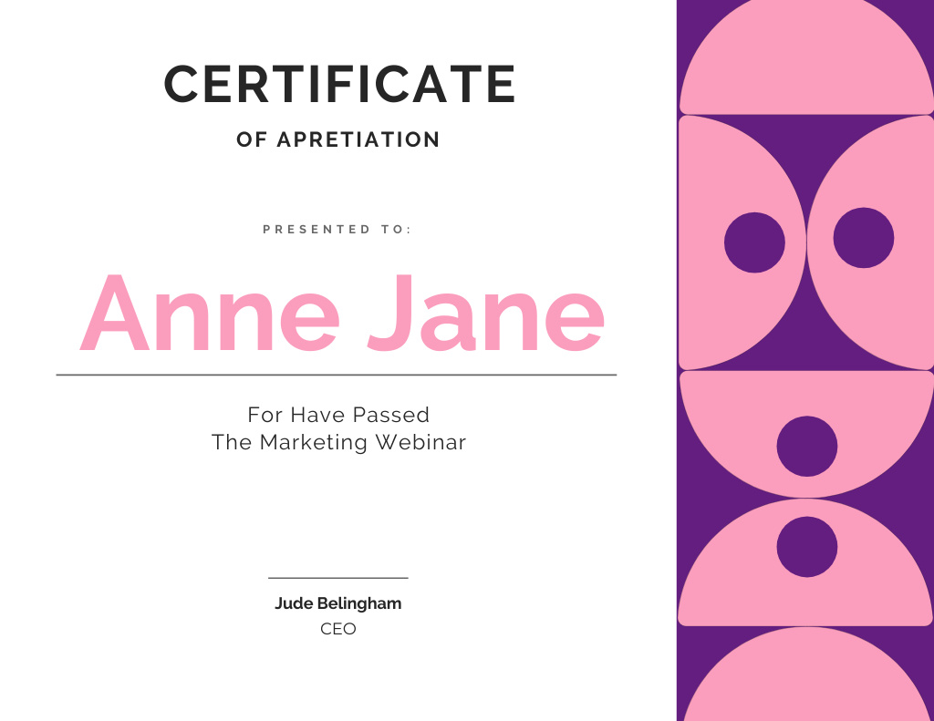 Ontwerpsjabloon van Certificate van Award for Marketing Webinar Passing