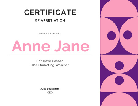 награда за прохождение вебинара по маркетингу Certificate – шаблон для дизайна