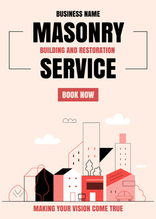 Masonry Services Offer on Cartoon Illustrated Peach Flayer tervezősablon