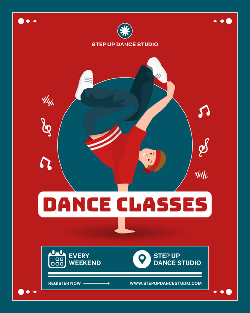 Dance Classes Promotion with Man dancing Breakdance Instagram Post Vertical Design Template