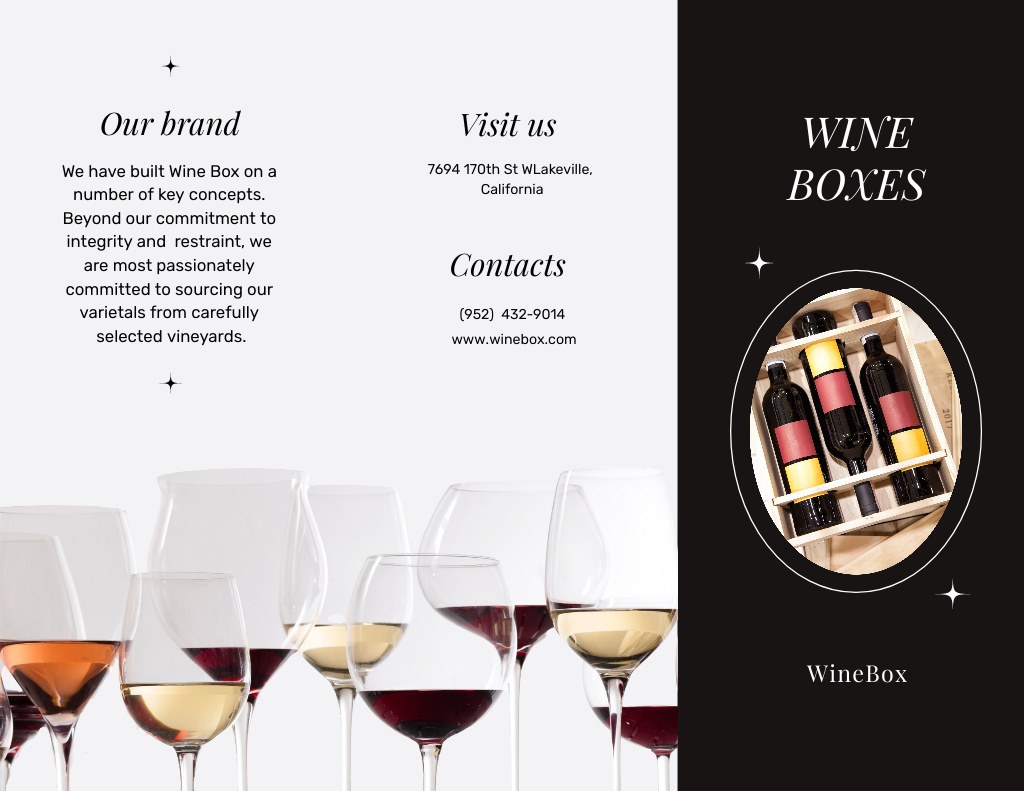 Ad of Wine Bottles Boxes Brochure 8.5x11in Design Template