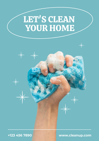 Cleaning Services with Dish Sponge in Hand Poster Design Template
