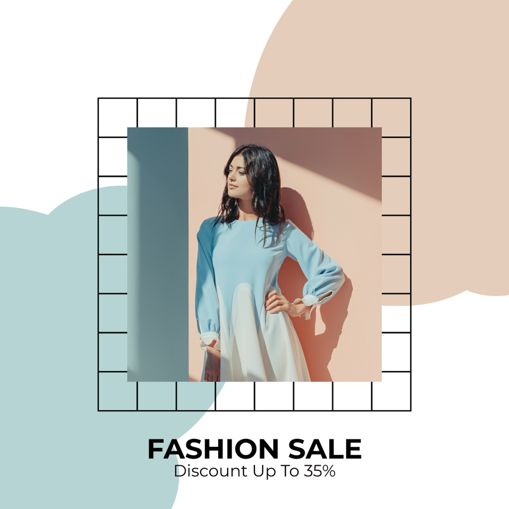 Fashion Sale with Woman in Light Dress Instagram Design Template