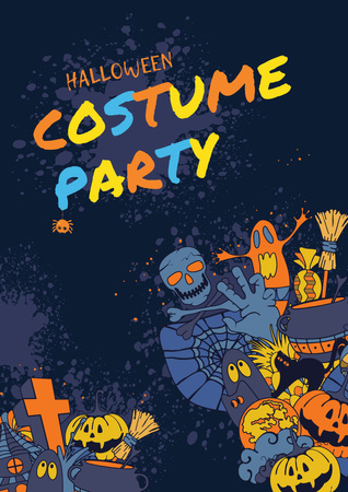 Halloween Party Celebration with Holiday Attributes Poster A3 Design Template