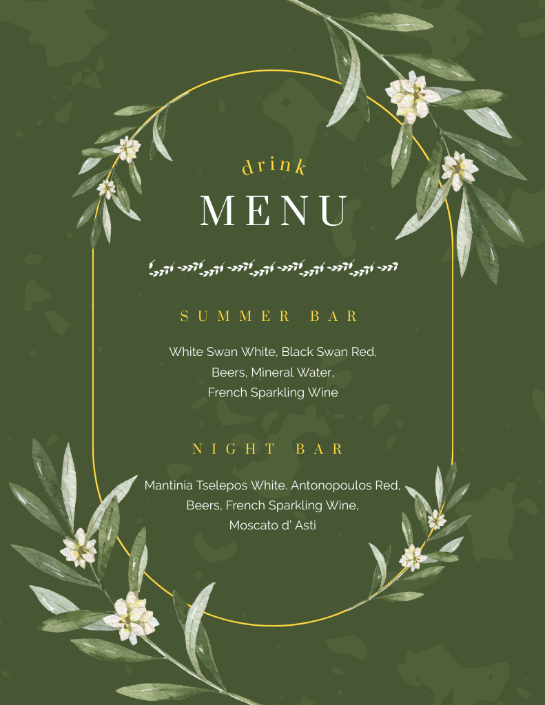 Green Elegant Wedding Food List Menu 8.5x11in tervezősablon