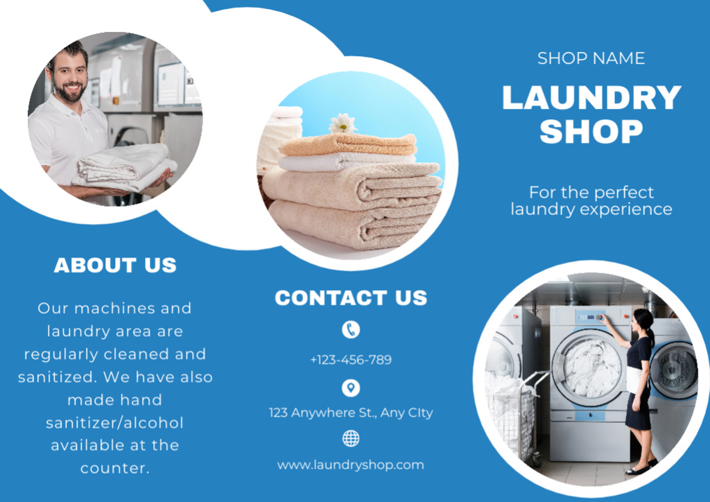 Offer of Laundry Services with Man and Woman Brochure Modelo de Design