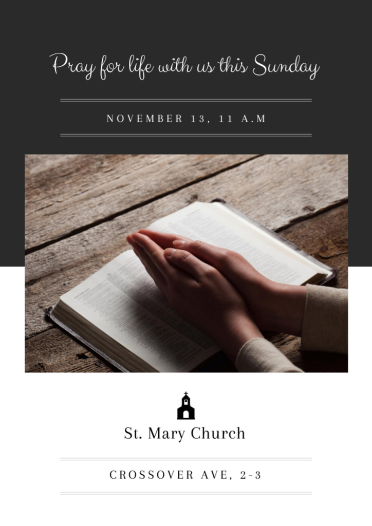 Church Invitation with Hands on Bible Flyer A4 Modelo de Design