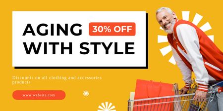 Clothes And Accessories With Discount For Elderly Twitter Design Template