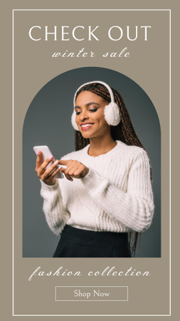 Winter Sale Announcement with Attractive African American Woman Instagram Story Design Template